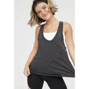 Women’s Offline By Aerie Burnout Voop Tank Top Sleeveless Oversize Gray Small